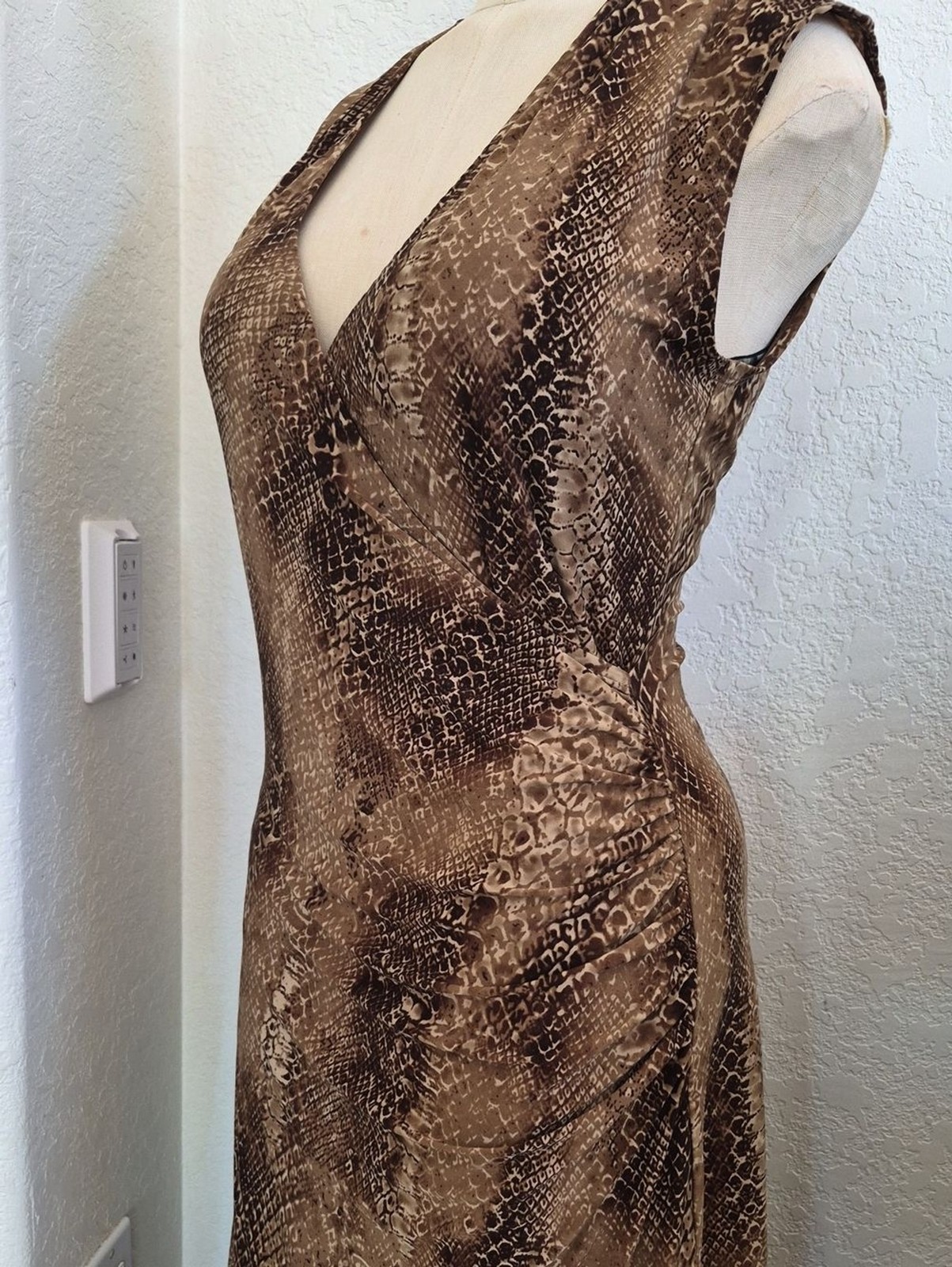 Lauren Ralph Lauren Wrap Top, Side Gathered, Snake Print, Stretch Dress Sz Large