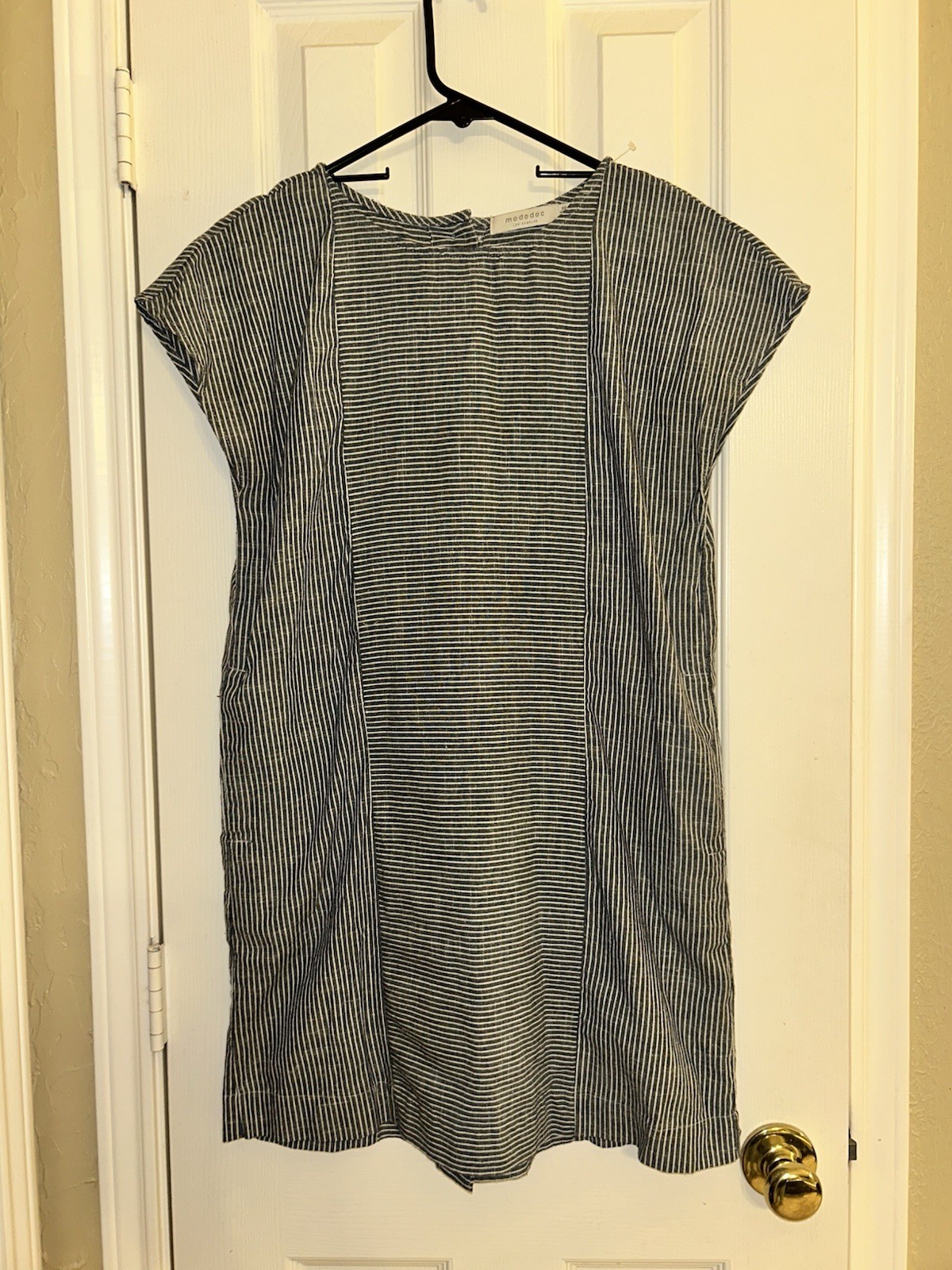NWOT Mododoc Navy Stripe Shift Mini Dress Button Back size Extra small