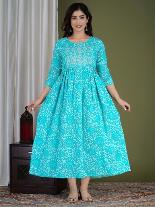 Handmade Floral Cotton Maternity Dress : Nursing Friendly Gown With Side Zipper