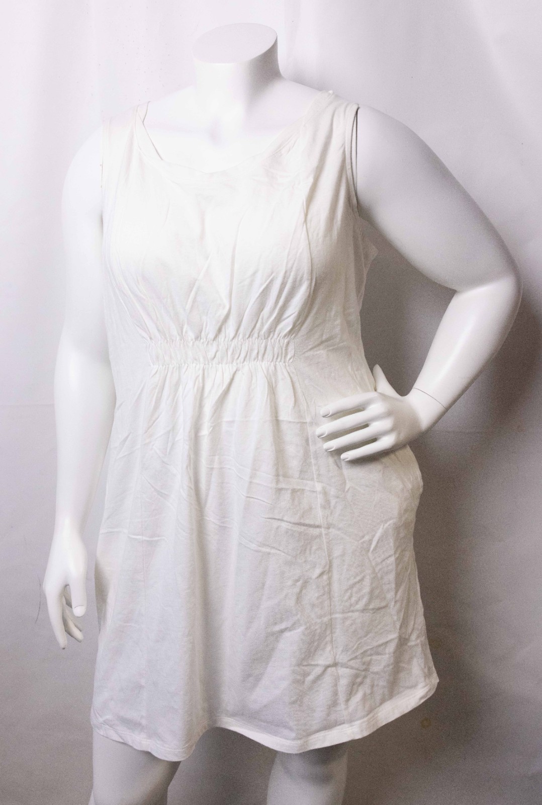 Lands’ End White Sleeveless Empire Waist Cotton Knit Dress Size XL