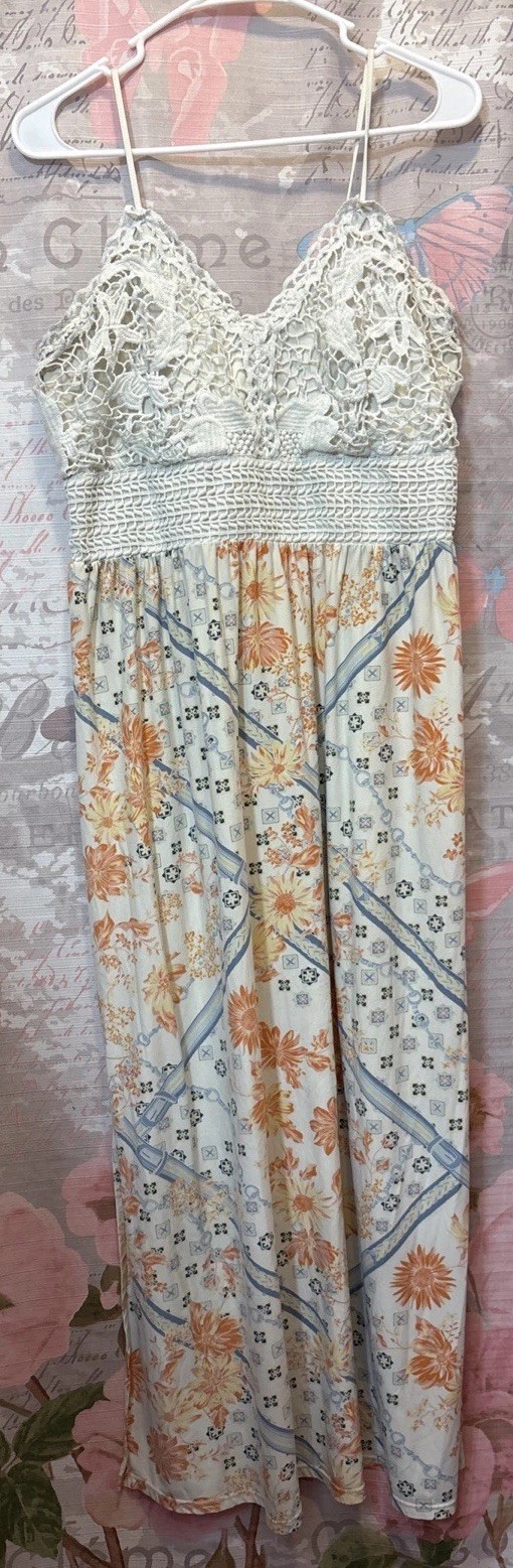 NO BOUNDARIES Maxi Dress Lace Bodice Spaghetti Straps Y2K Women’s XL Cottagecore