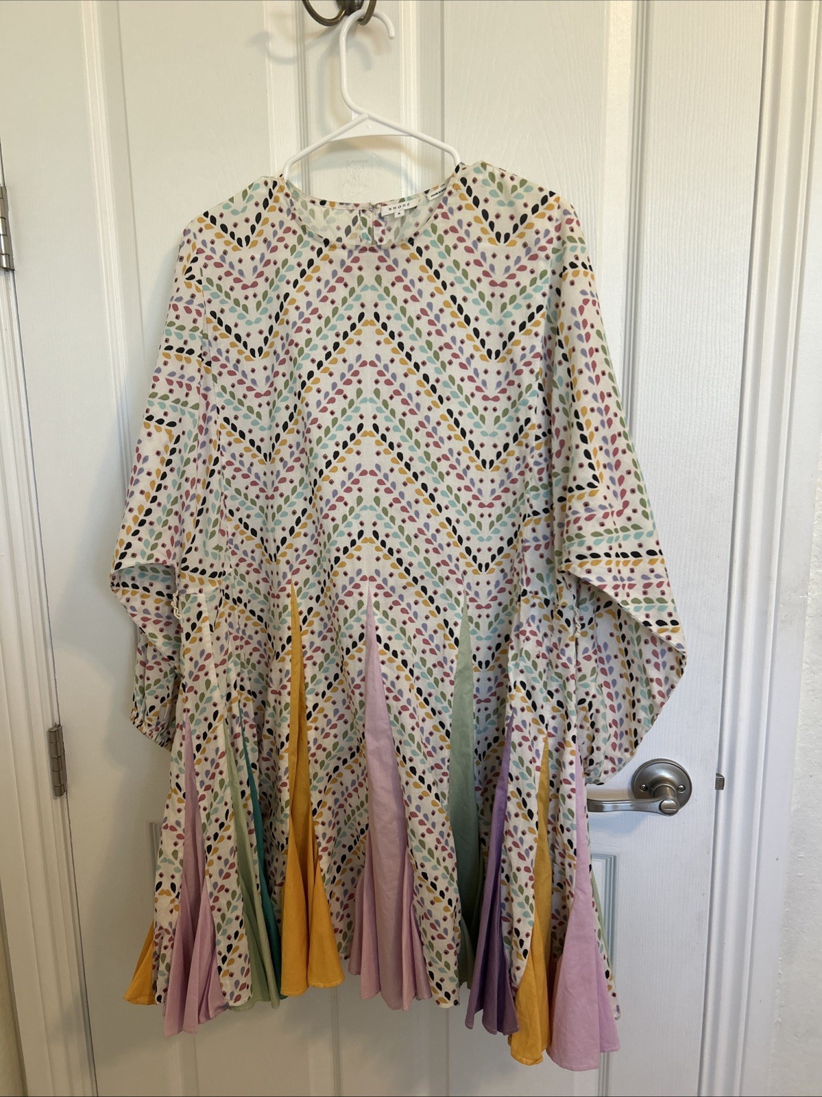 Rhode Ella Ruffle Chevron Mini Dress Size M Bohemian Peasant Pleated Puff Sleeve