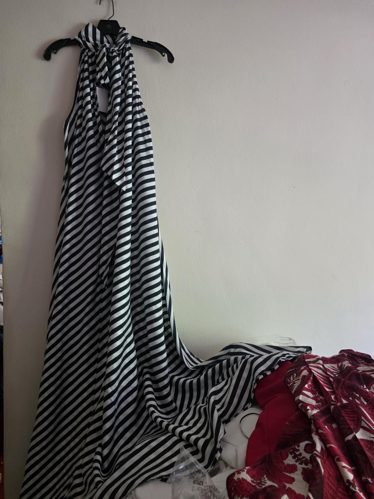 H&M tie-detail A-line dress Navy blue/striped cream BNWT NO XS available!