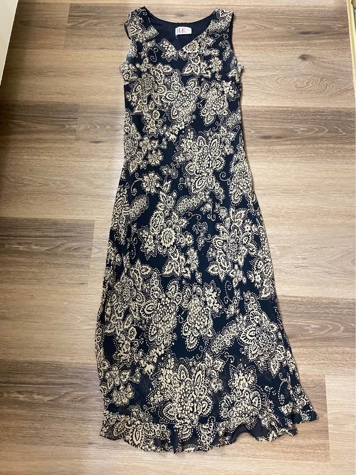 Vintage R&K Originals Petite Black & Gold Floral Sheer Maxi Dress | Romantic Cot