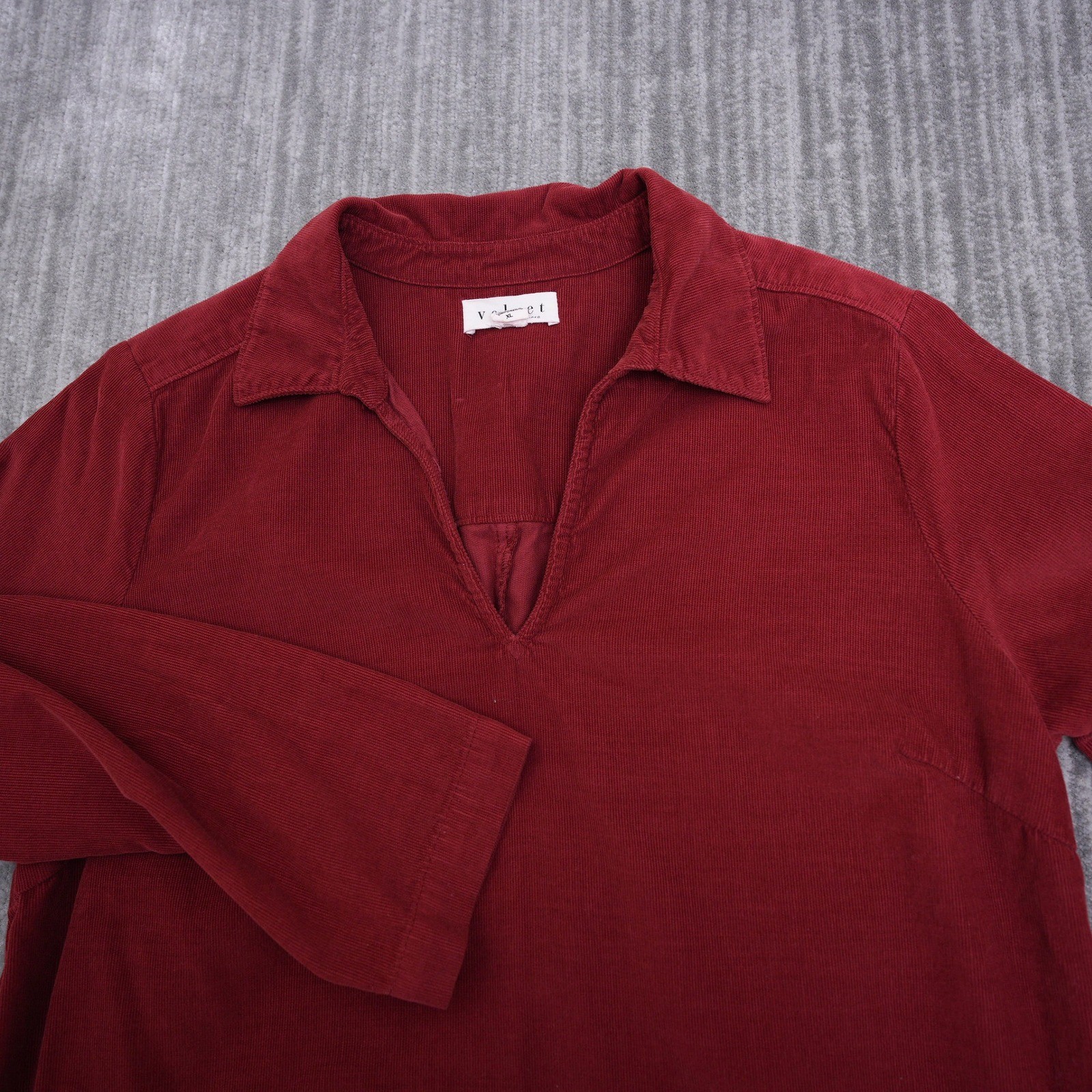 Velvet by Graham & Spencer Red Corduroy Shift Dress XL V Neck Long Sleeve USA