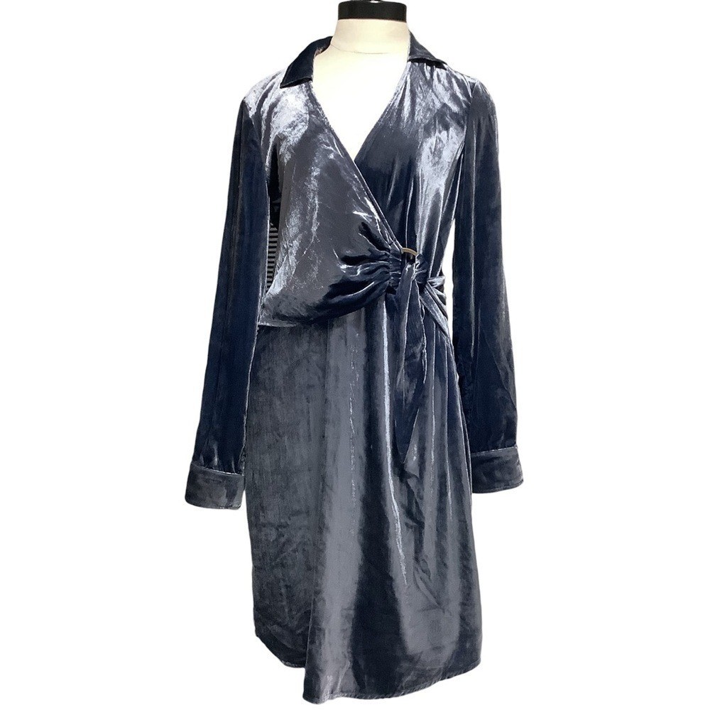 MAEVE Anthropologie Velvet Faux Wrap Long Sleeve Dress Size 8