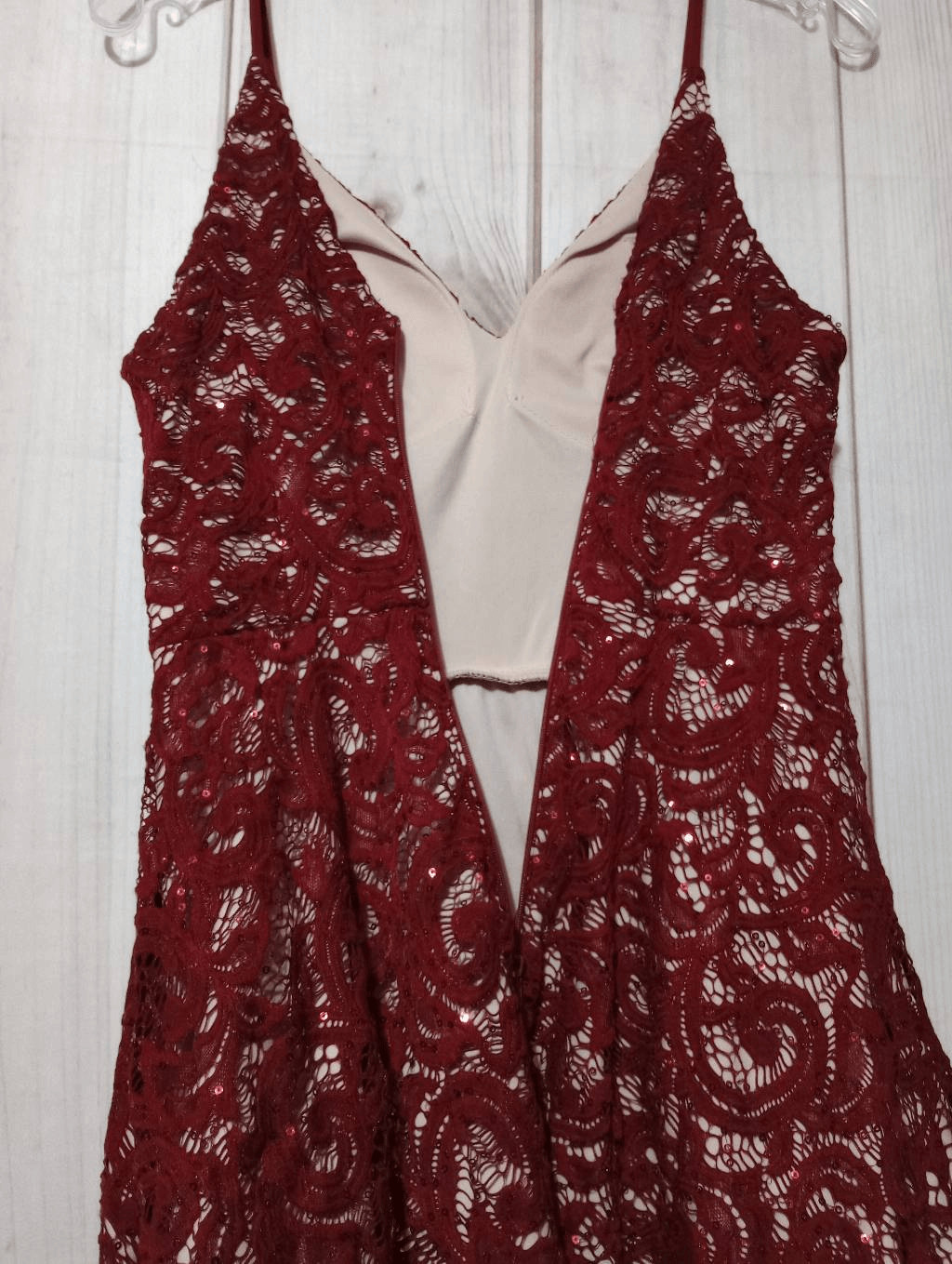 My Michelle Dress Junior 5 Red Spaghetti Strap Sequin Knee Length Y2K Self Bra