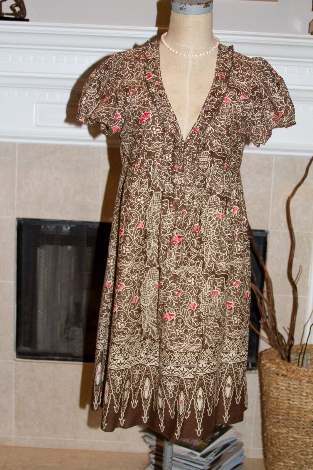 JOIE 100% Cotton Lined Cap Sleeve Dress Size M Brown Tones Dry Clean Only