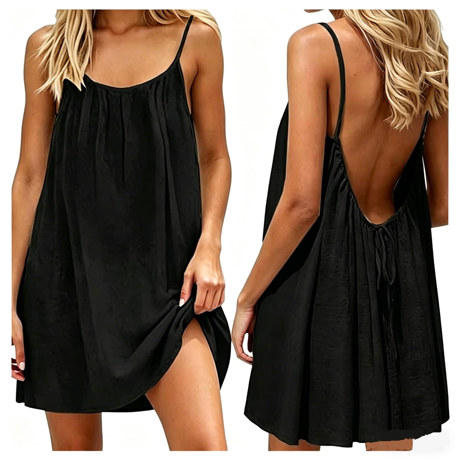 Women’s Backless Flowy Cami Lounge Dress Short, Backless Cami Dress for Women