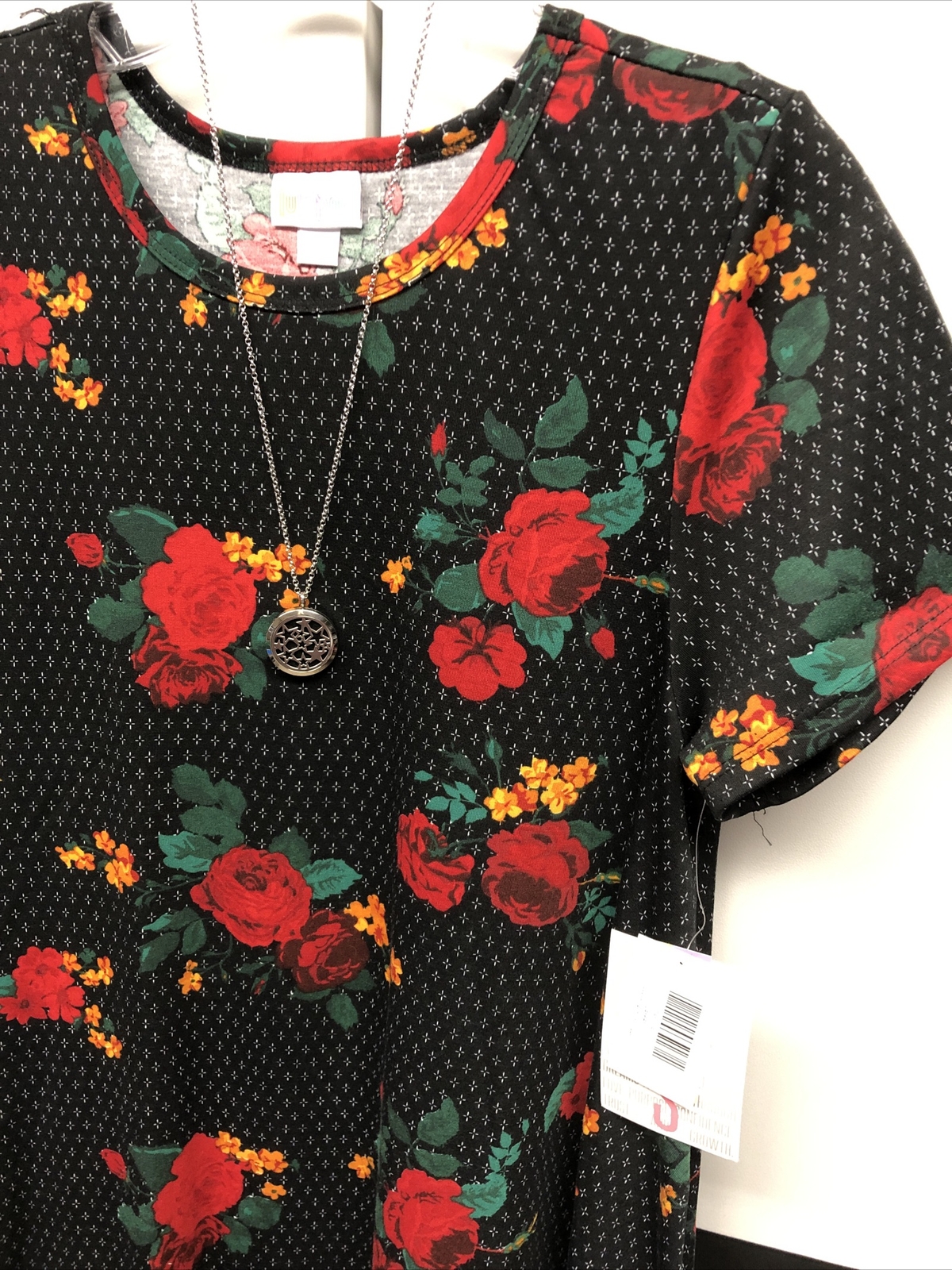 NWT Stunning LuLaRoe Small Black Red Green Orange Floral Carly Swing Dress