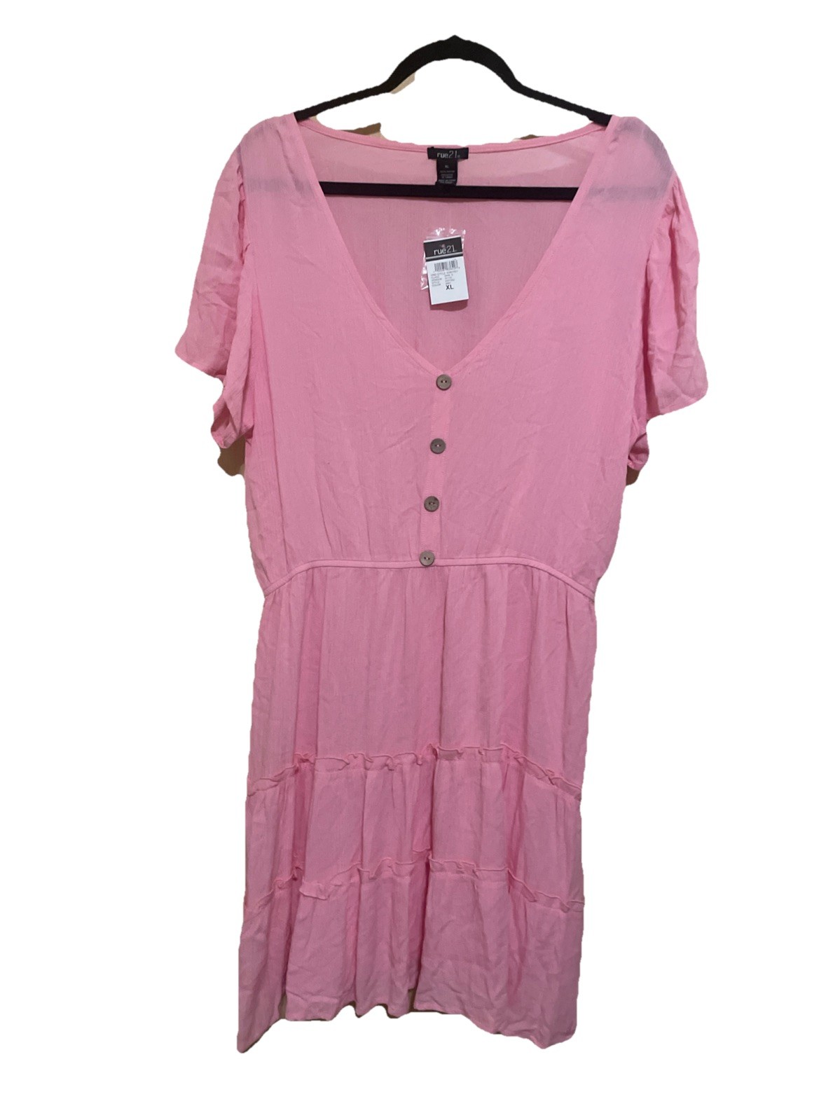 Rue21 Pink Mini Dress XL Flutter Sleeve Fit & Flare Faux Button Front