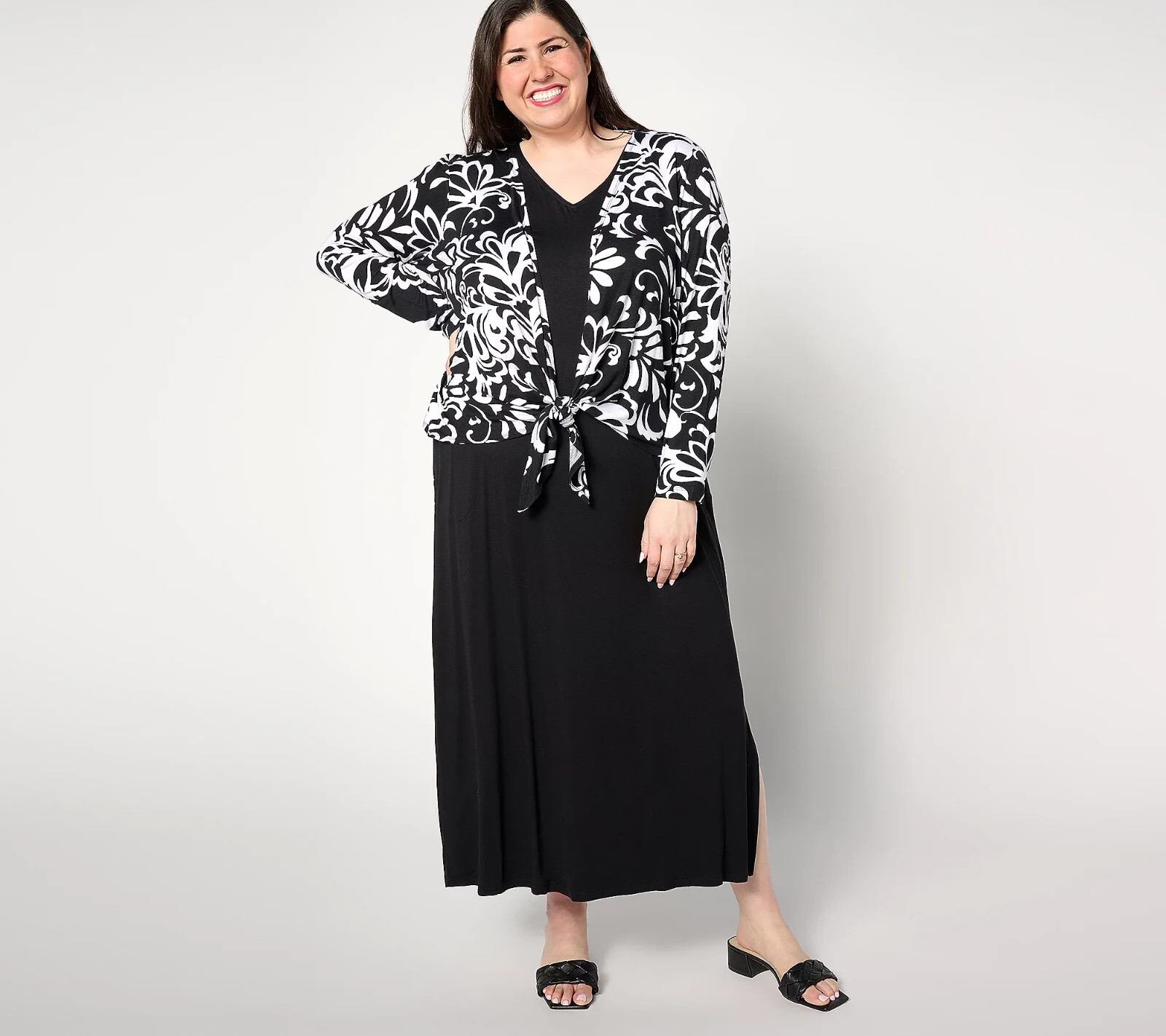 Belle by Kim Gravel Better Together Dress and Shrug Set-Black-Medium A634848 NEW