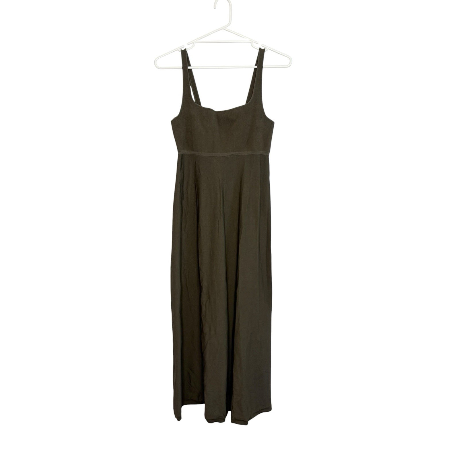 Scanlan Theodore Square Neck Midi Dress Size Large L Khaki Crepe Knit