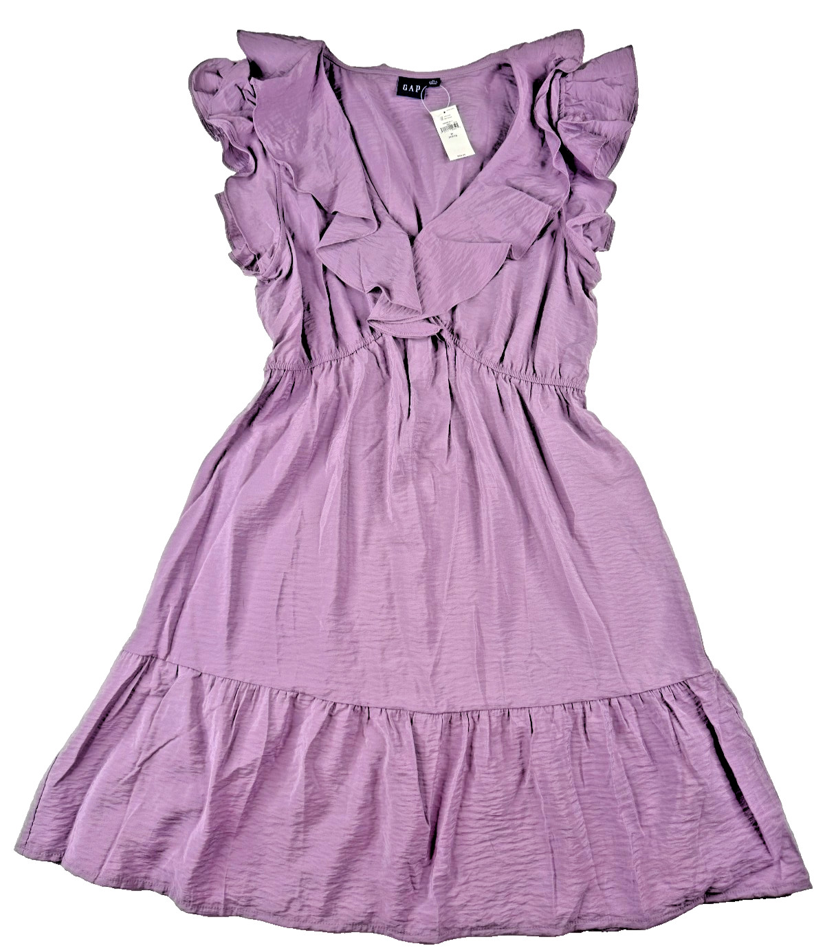 GAP NWT Ruffle Tiered Purple Mini Dress Flutter Sleeves Size M Petite