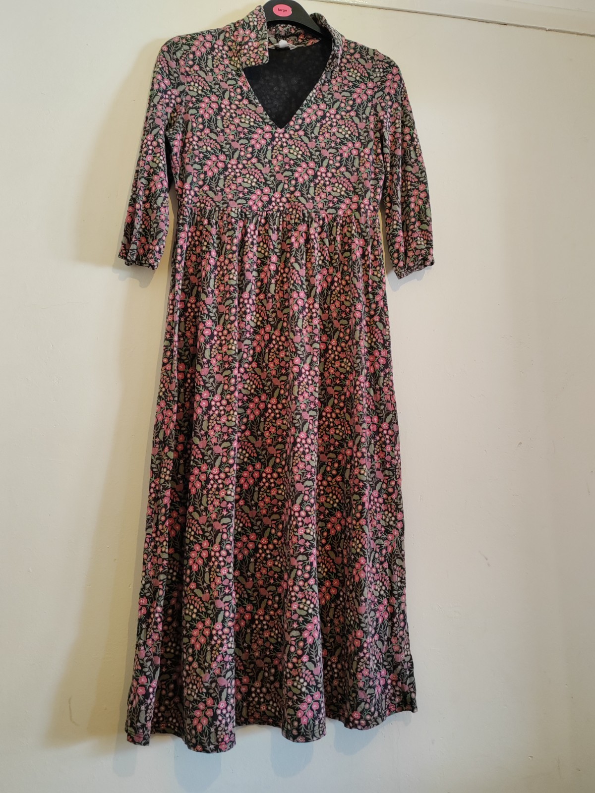 Seasalt cornwall black pink green floral dress 12 central thread collared