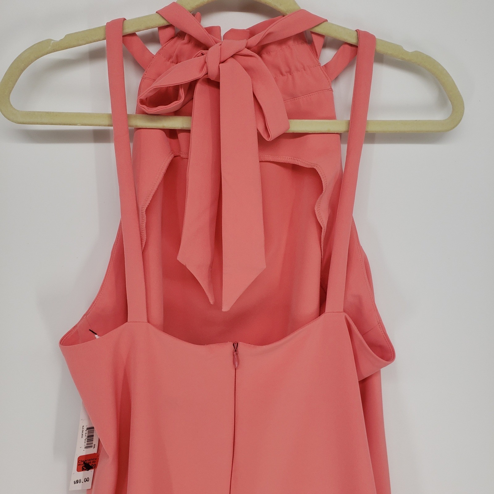 Clover and Sloane Halter Mini Dress Sz Large Coral Pink Open Back Tie Sleeveless