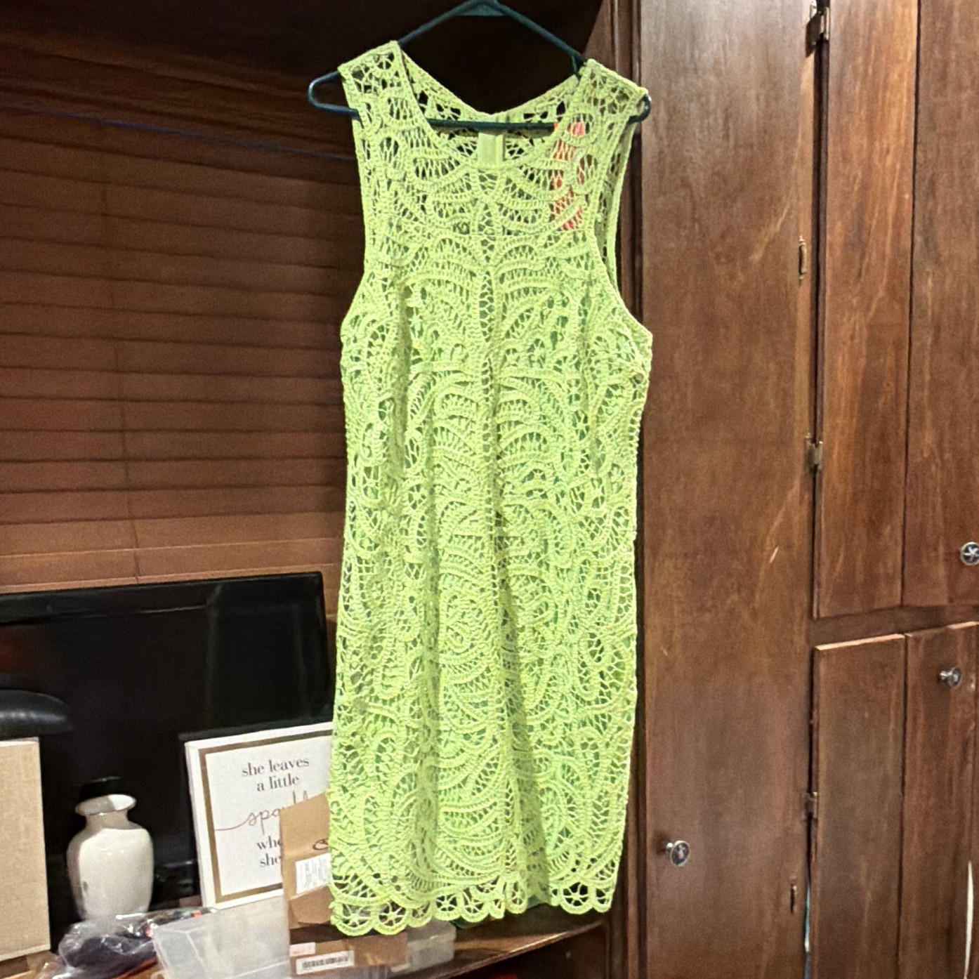 Lilly Pulitzer Women’s Size 16 Green Crochet Lace Shift Dress Crew Neck Knee