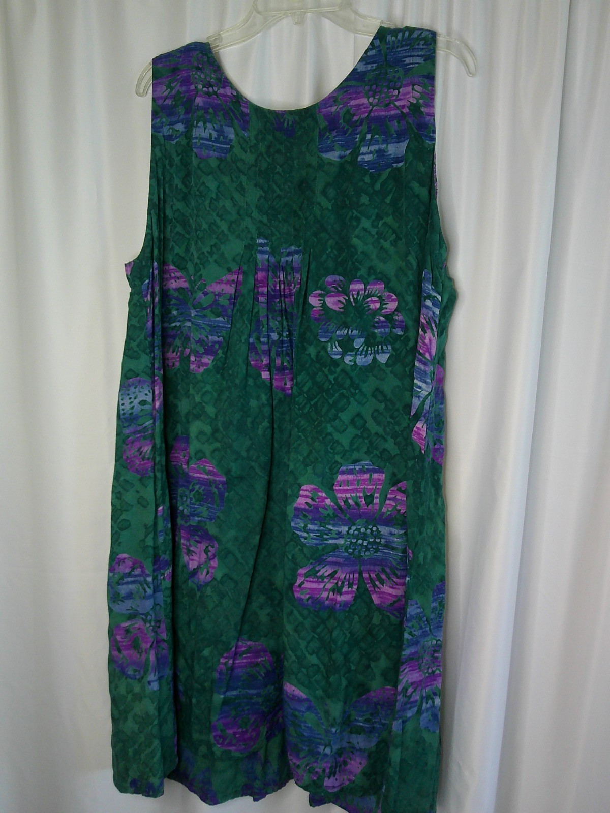 MAI Rose Batik Tropical Hawaiian Tank Top Pullover Dress Large Butterfly Rayon