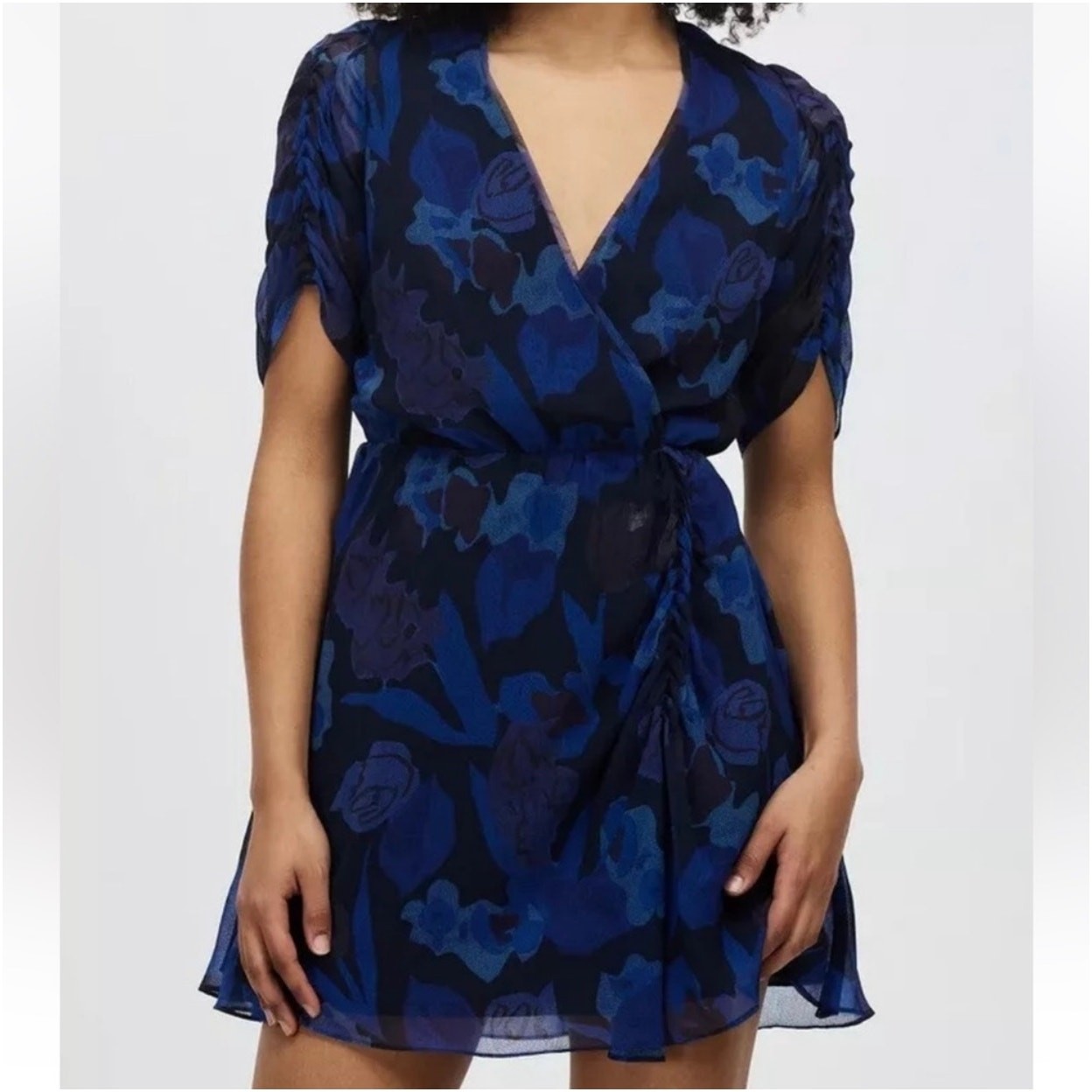Ted Baker Juleah Ruched Sleeve Mini Dress Blue Floral Size 2 (US 6) NWT
