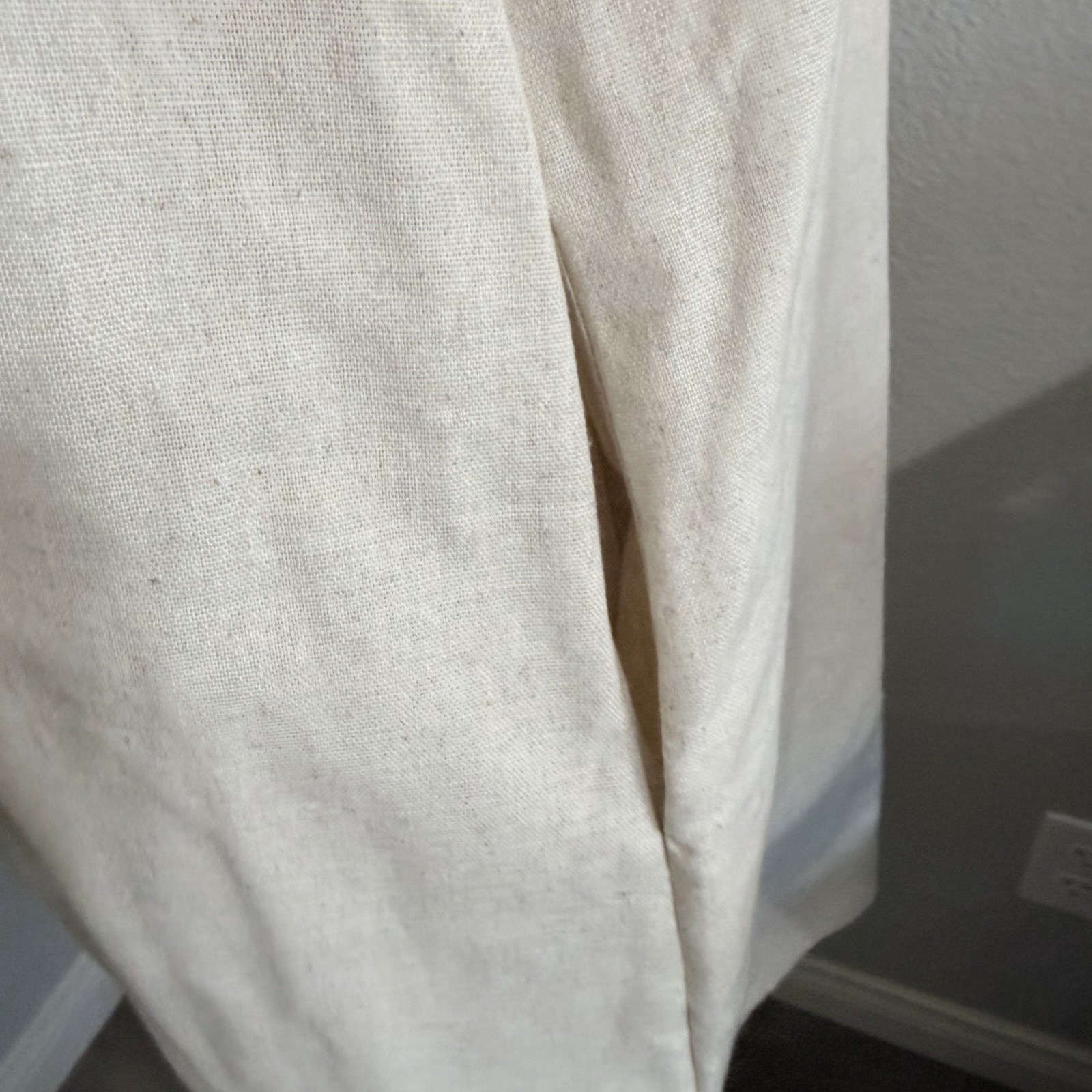 Ivory Linen & Cotton Blend Shirt Dress Midi Popover 3/4 Balloon Sleeve