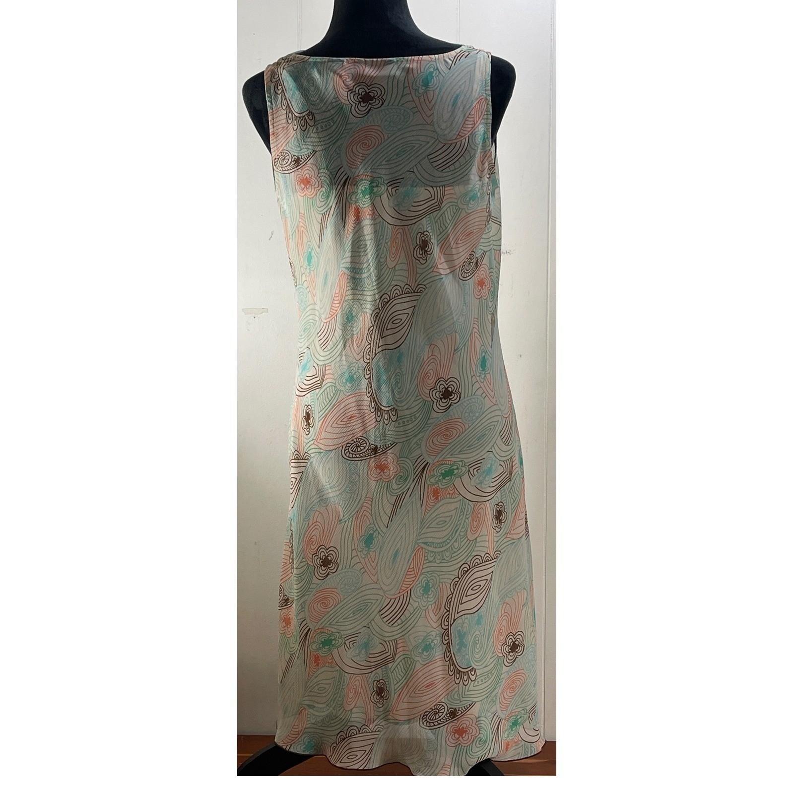 Apostrophe Sage Green Coral Abstract Swirl Cowl Neck Midi Dress earthy artsy