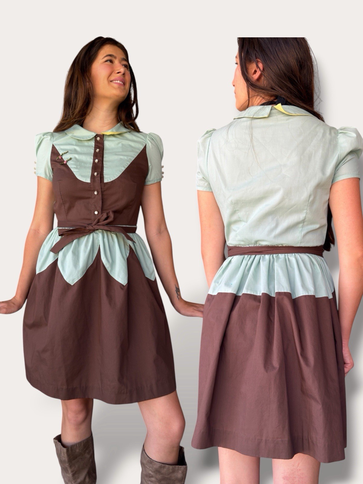 Vintage Betsey Johnson New York Dress Women’s 10 Brown Mint Green Mod Fairycore