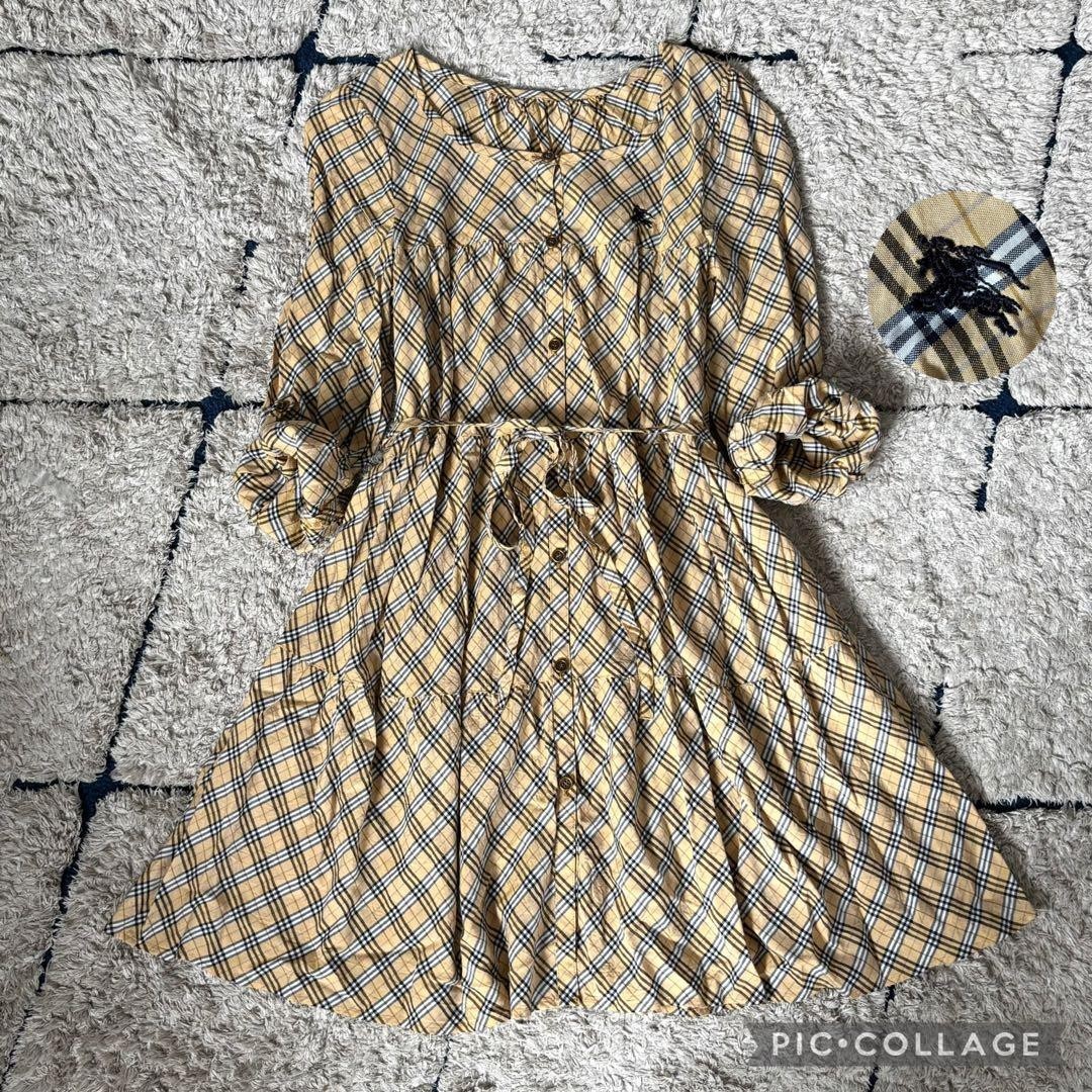 Burberry Blue Label Nova Check 2-Way Tiered Dress Belt Beige Size 38