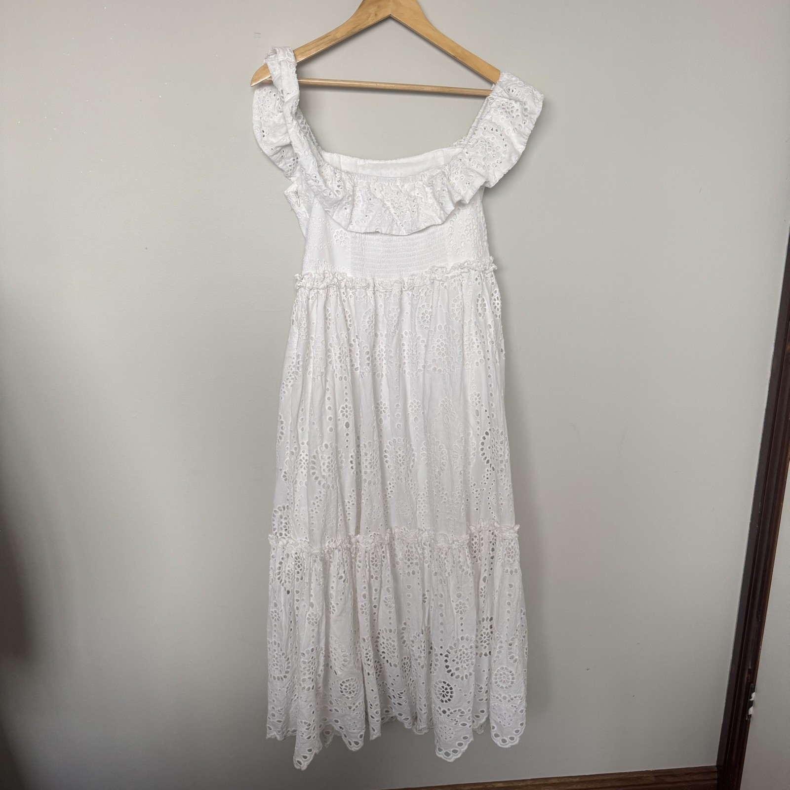 AERE White Broderie Anglaise Midi Dress Size 14 Women’s Cotton
