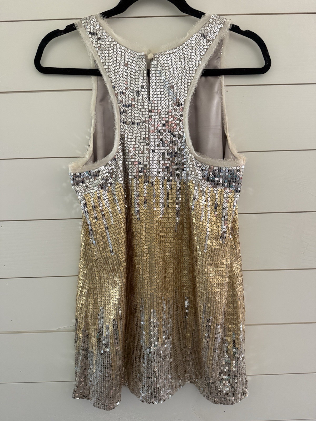 BCBGMAXAZRIA Silver/Gold Colorblock Sequin Mini Dress Sleeveless Lined Zip 6