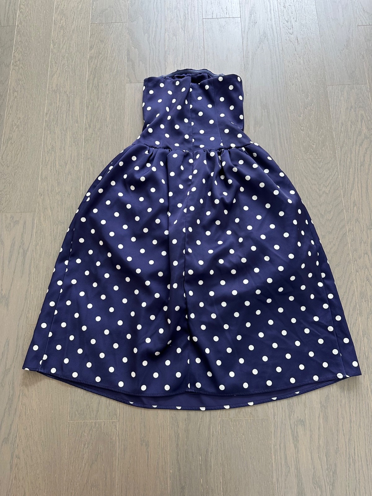 Self Portrait Self-Portrait Satin Midi Dress Strapless Navy Blue White Size US 0