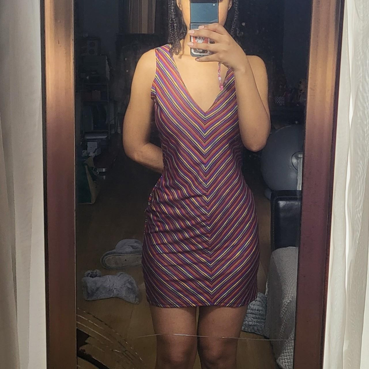 Miss Selfridge 70s funky plunged striped bodycon dress size 8 party women summer