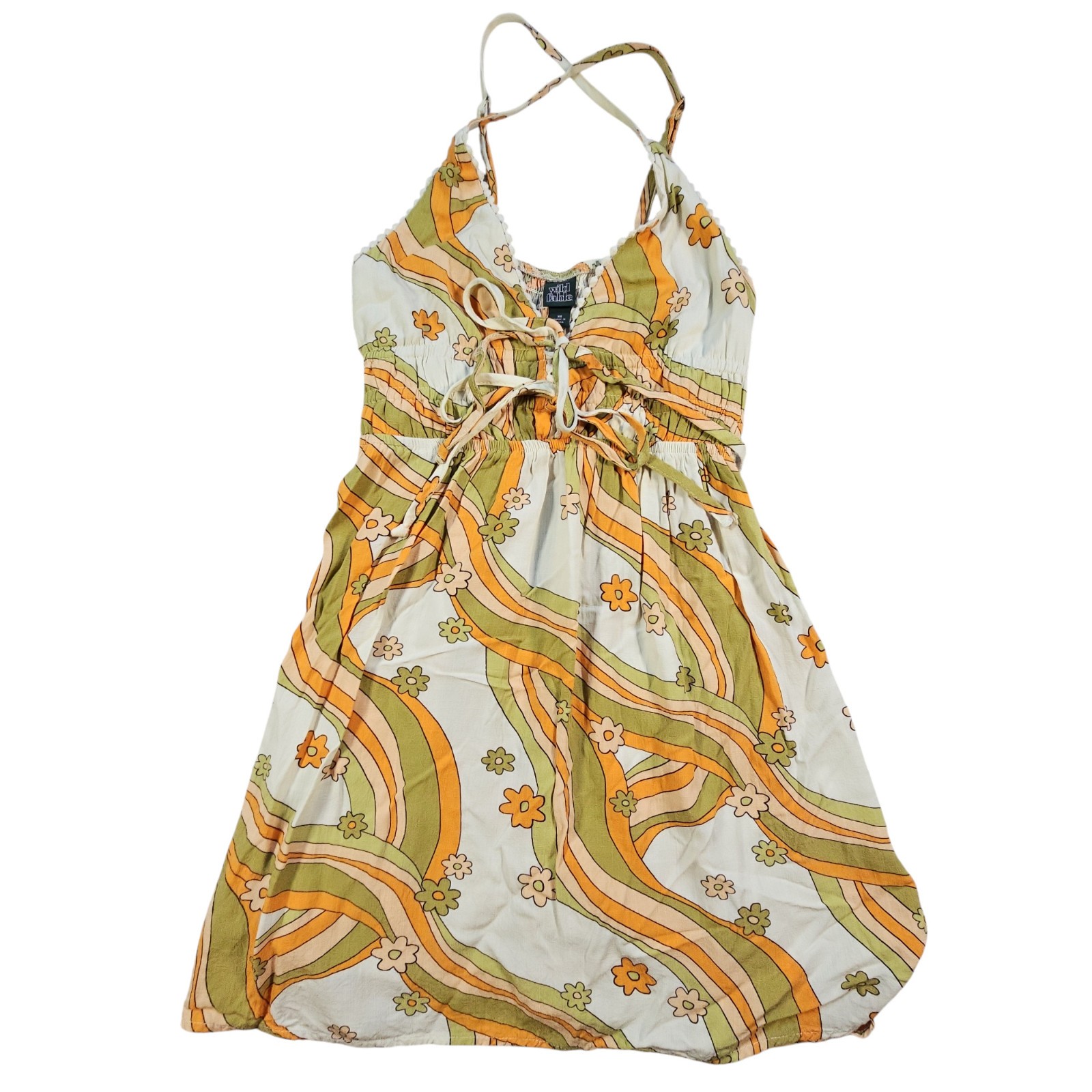 Wild Fable Womens XS Orange Green White Groovy Hippie Criss Cross Back Sundress