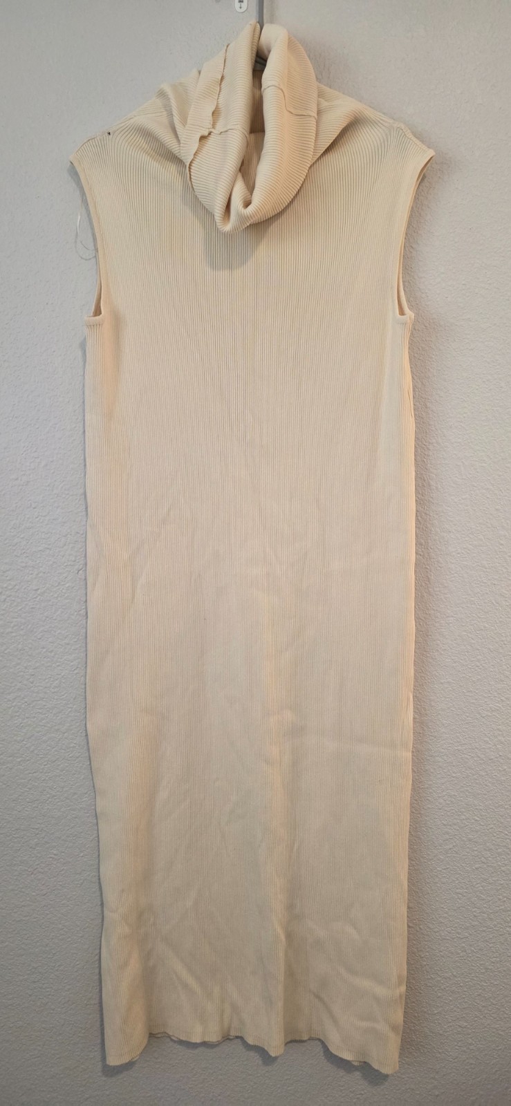 Zara Turtleneck Midi Dress Women’s Medium Cream Ribbed Sleeveless Fall Classic