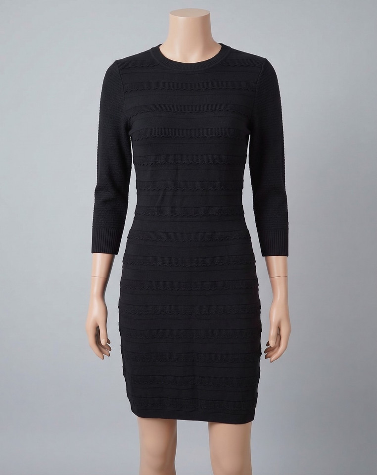 Reiss Jenkins Womens Size 6 Black Scalloped Knit Bodycon Dress Cocktail Designer