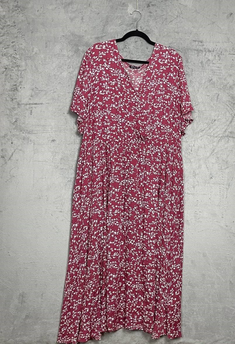 Plus Size Cottagecore Ditzy Floral Babydoll Maxi Dress Burgundy US26 Party