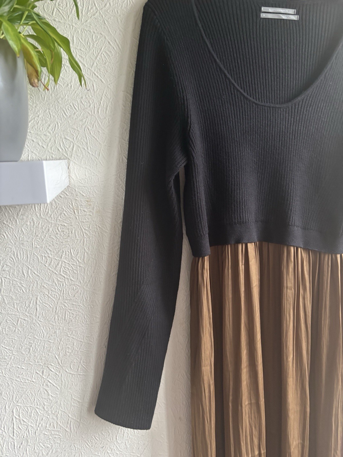 ANTHROPOLOGIE Thea Twofer Sweater Maxi Dress Scoop Neck Black UK 1XL RRP £148