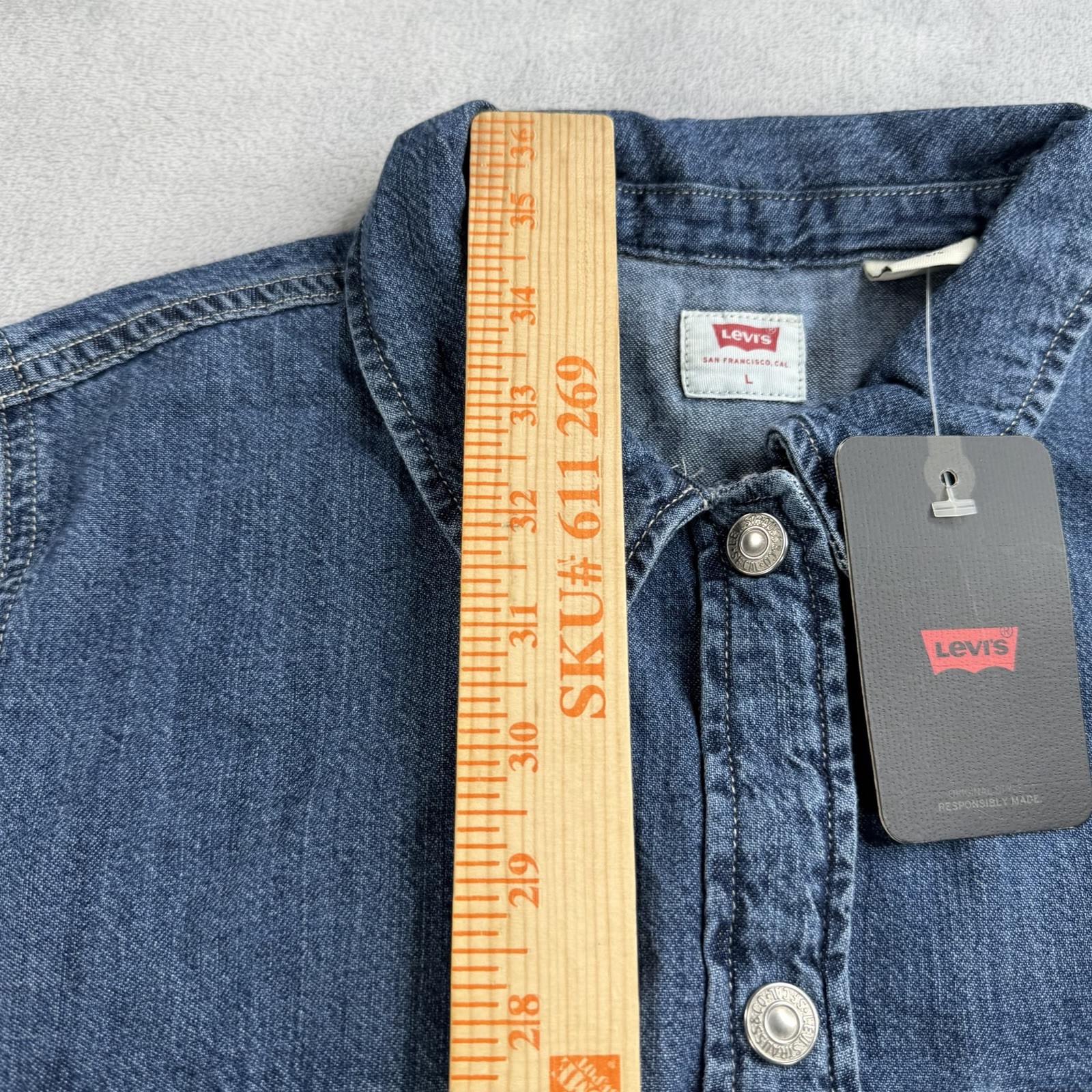 New Levi’s Ellie Denim Dress Snap Buttons Womens Large Blue Western Cotton