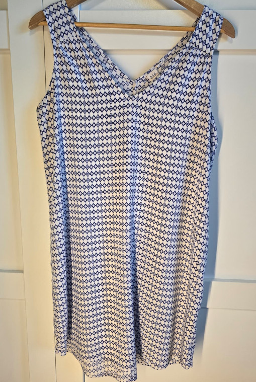 Gap Womens Shift Dress Medium Blue White Geometric Sleeveless V Neck Casual
