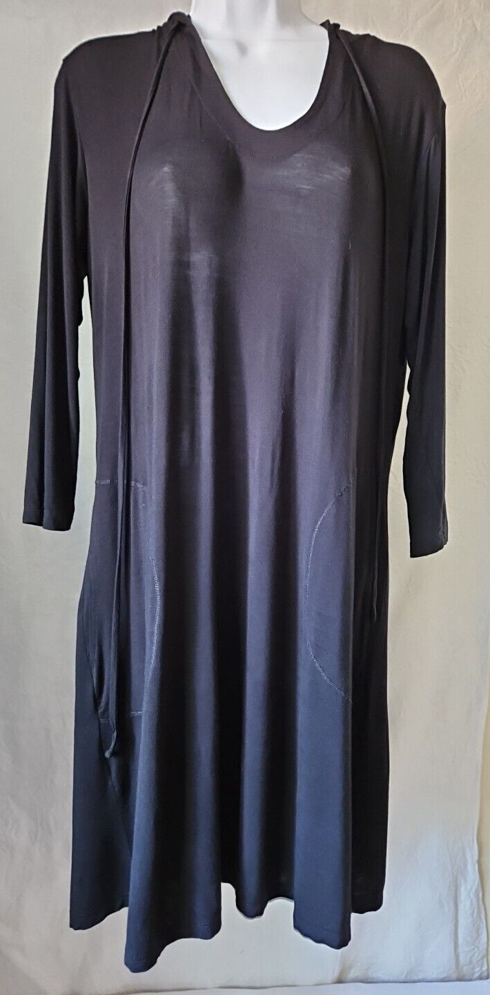 Jones New York Cover Up Dress Sz S Black Lightweight Jersey Hooded Pockets Swim