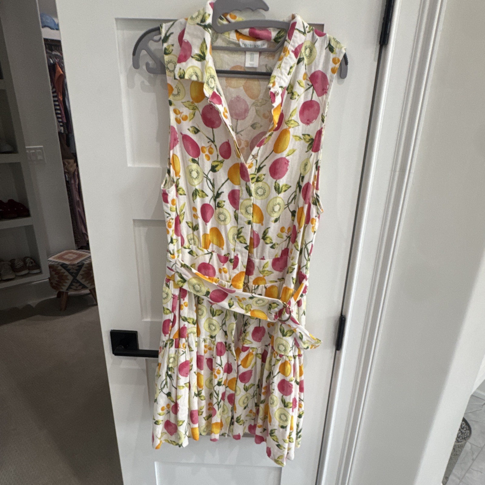 Cynthia Rowley White/Pink/Yellow Floral Collared Sleeveless Shirt Dress 10