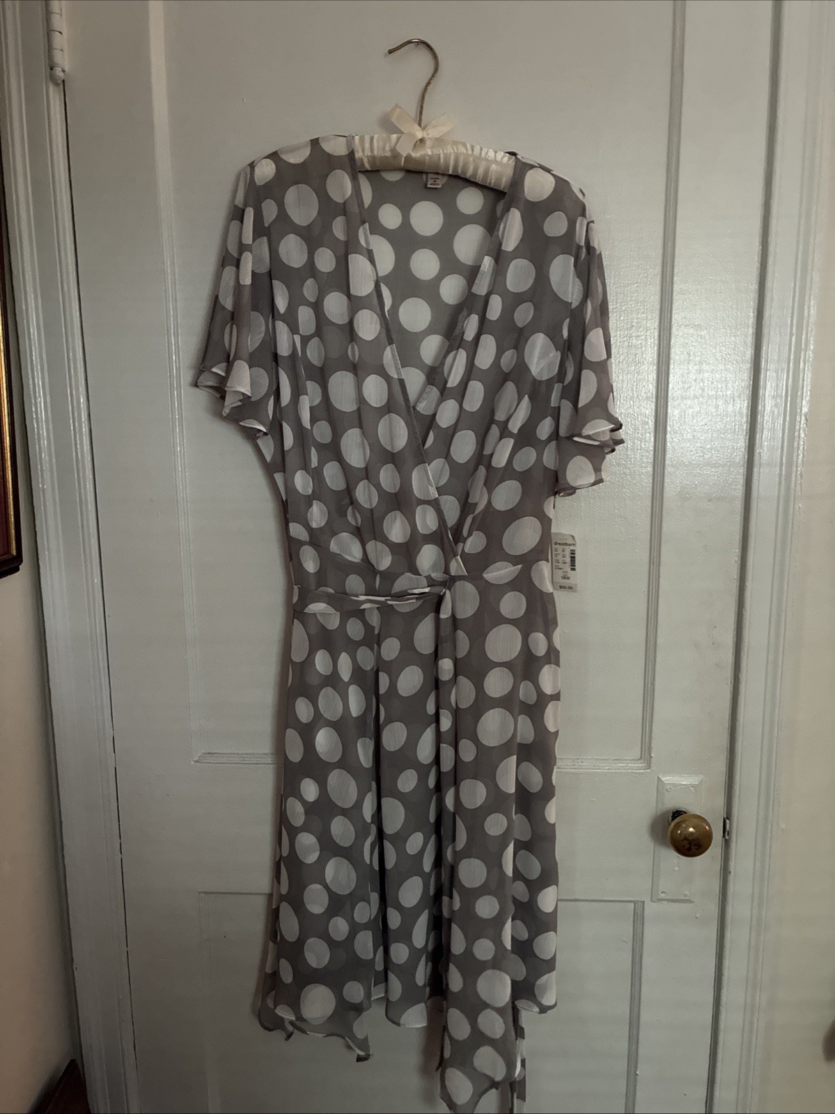 Dressbarn Grey Dress With White Polka Dots