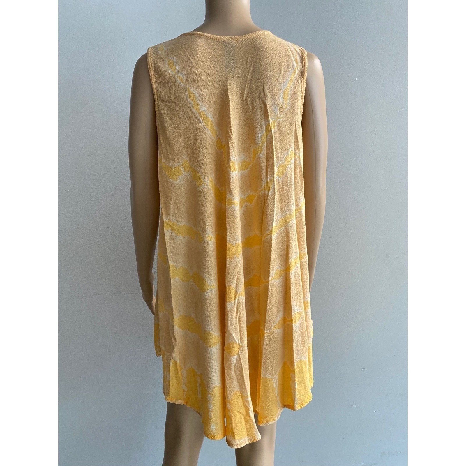 Sunflower Batik Floral Crinkle Cover Up Tunic Dress Yellow Boho OS Lagonlook