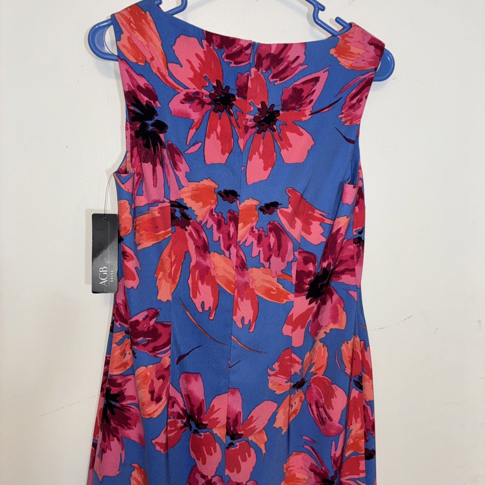 AGB Sheath Dress Women’s 10 Blue Pink Floral Sleeveless Tropical Zipper NWT
