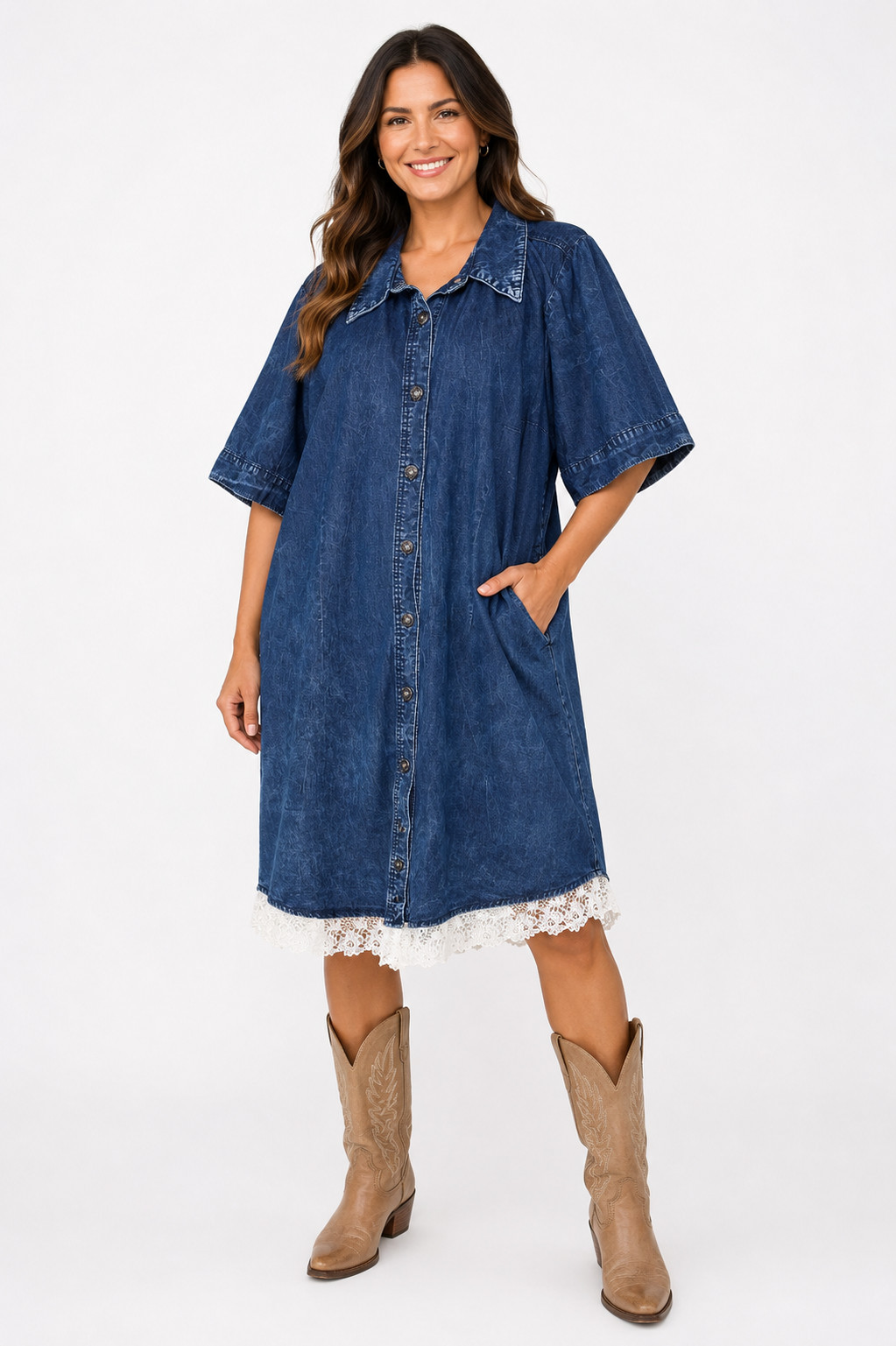 Ashley Stewart Denim Maxi Dress 16 Button Front Boho Western Casual Office