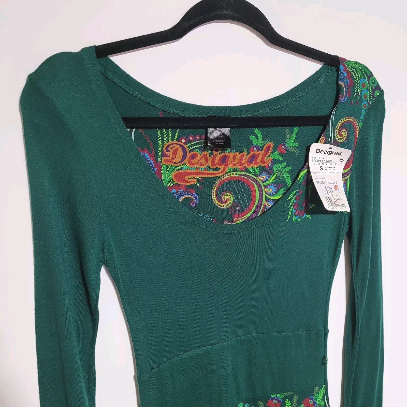 Desigual Vest Stella Green Printed Long Sleeve A-Line Dress Unique Women’s US XS