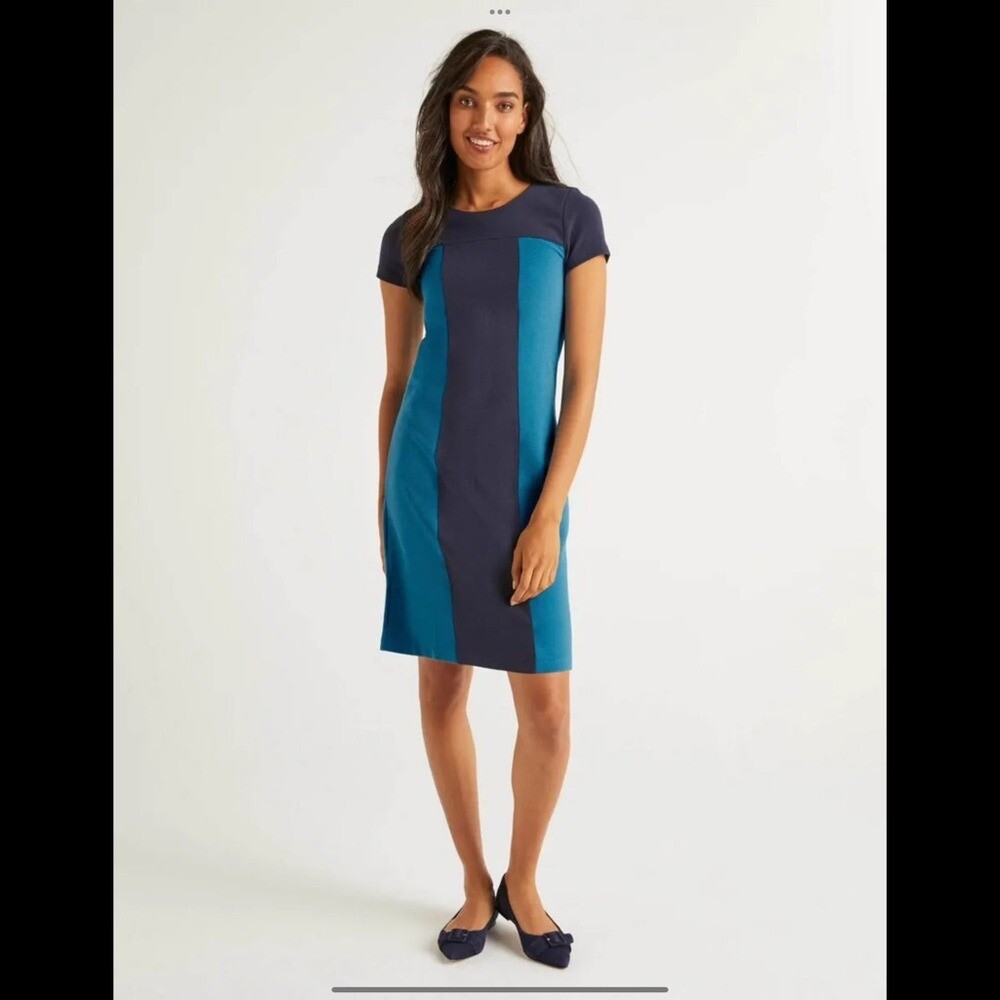Boden Lizzie Ottoman Colourblock Navy Aegean Blue Ponte Dress
