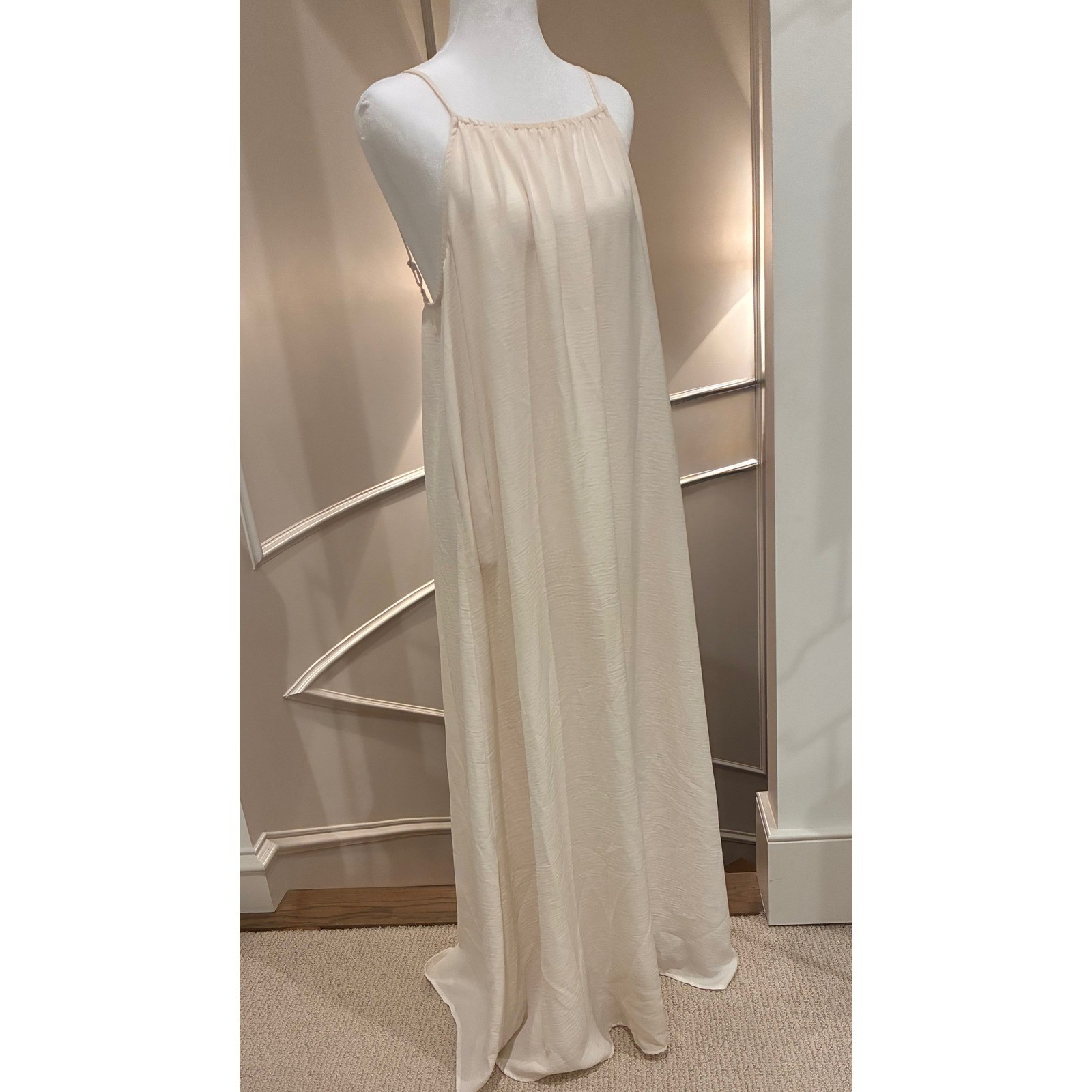 Prologue Cream High Neck Low Back Maxi Dress Womens Medium Beige Flowy Resort