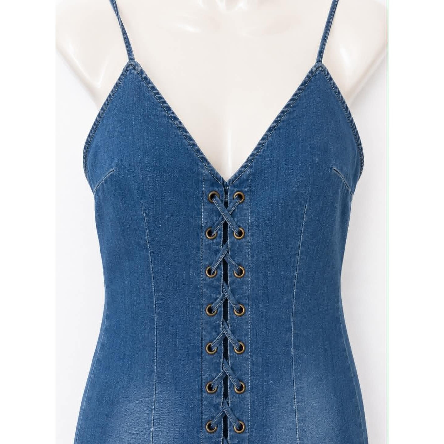 Windsor Stretch Denim Lace Up Dress Small Mini Club Festival Y2K Dress