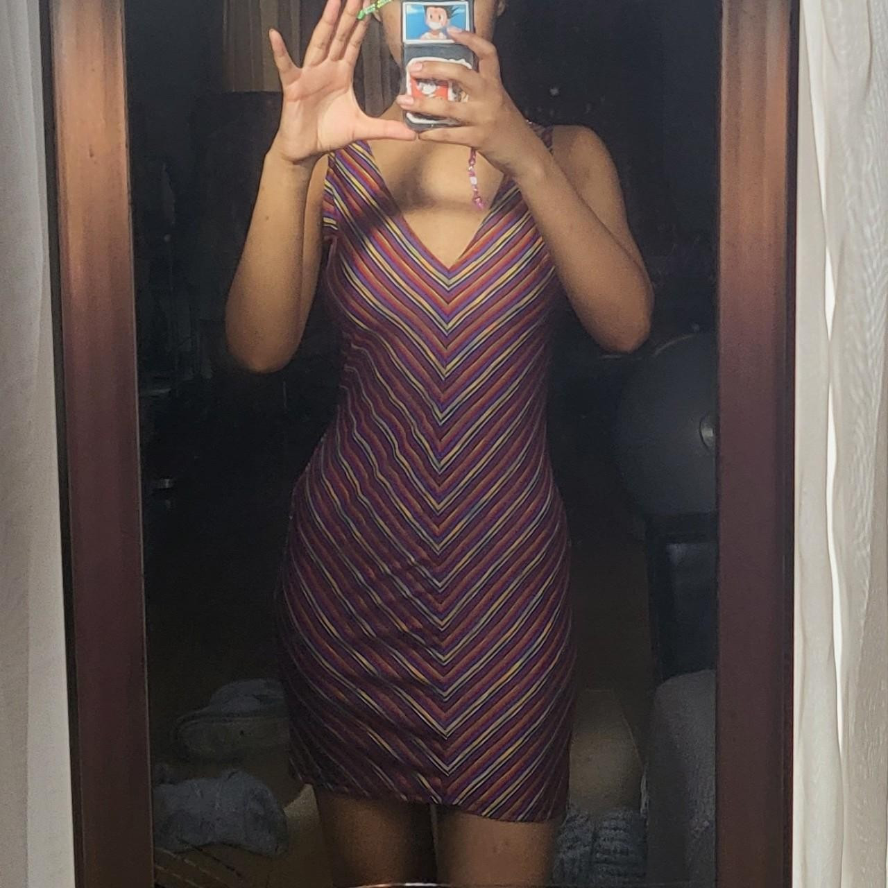 Miss Selfridge 70s funky plunged striped bodycon dress size 8 party women summer