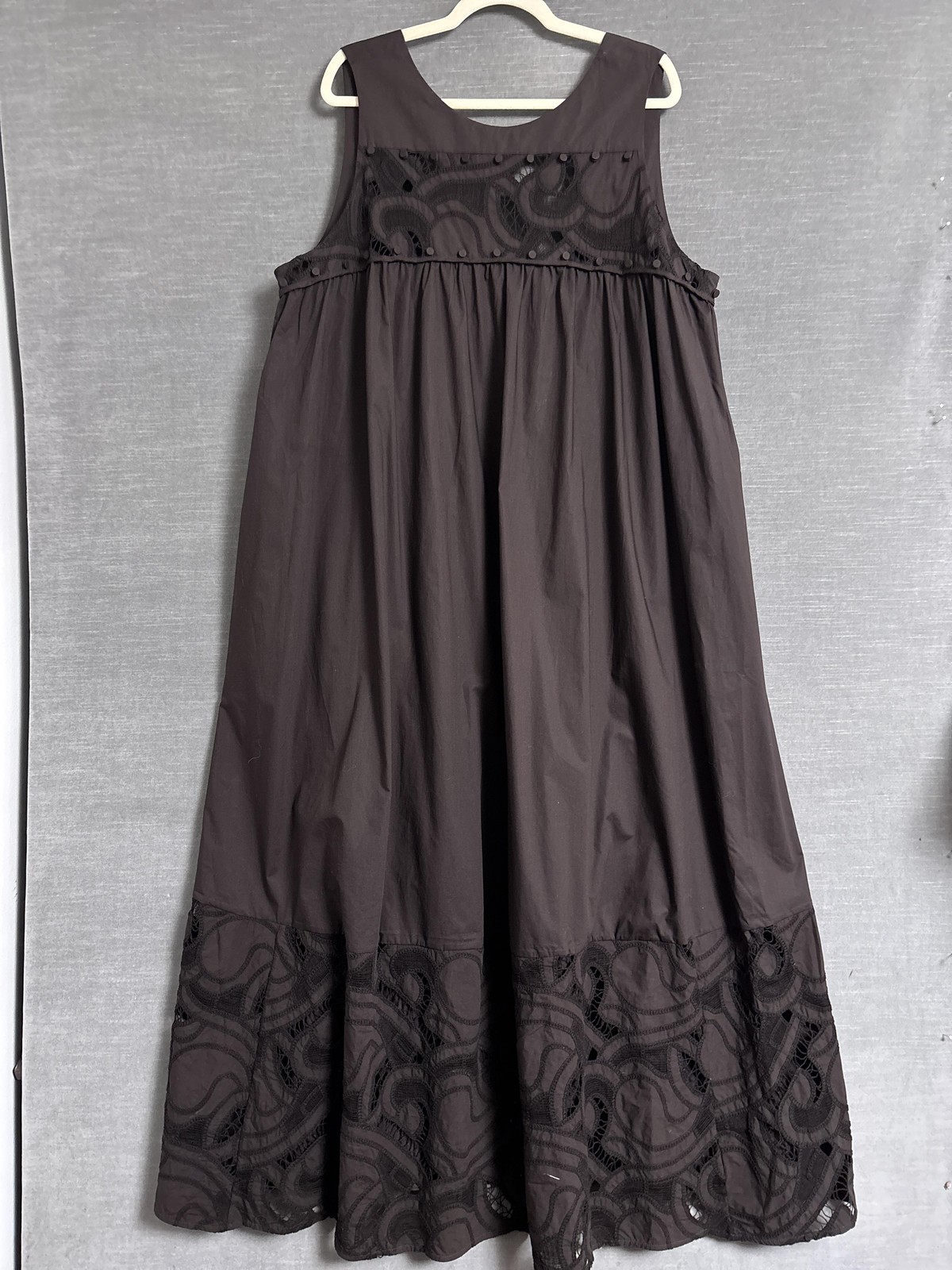 NEW Banana Republic Dress XXL Brown Cotton Eyelet Poplin Maxi Swing Sleeveless